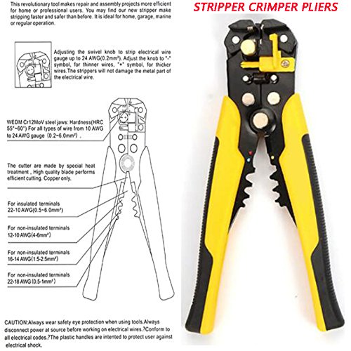 Zinnor Automatic Wire Stripper Crimper 8 inch Self-Adjusting Pliers Cable Cut Cutter Stripping Crimping Tool 8 inch Self-Adjusting