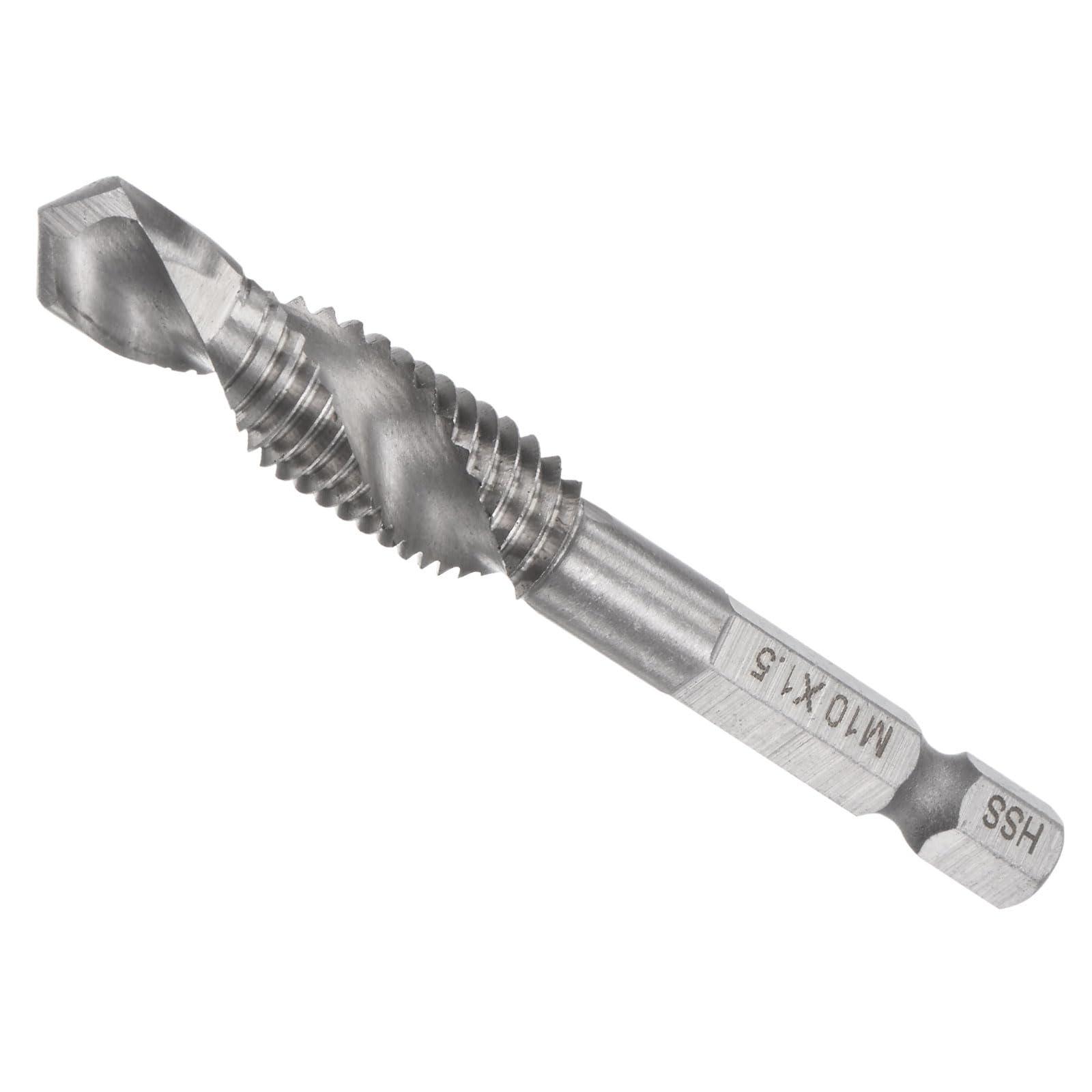 CoCud Combination Drill and Tap Bit, M10 x 1.5 Thread Size 1/4" Hex Shank, 4341 Uncoated High Speed Steel Long Tools - (Applications: for Aluminum Stainless Steel Plastic Long)