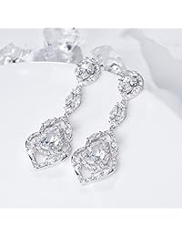SELOVO - Pendientes colgantes para boda, diseño de lágrima, color plateado
