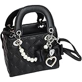 VVRPWASSLY PU Leather Handbag Purse Shoulder Bag Stylish Crossbody Bag Small Tote Purse with Bow Pearl Chain for Women