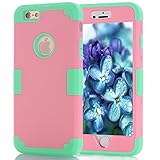iPhone 6 Case 4.7, iPhone 6 Cases Hard Cover Shell TPU Rubber 2 Piece Ultra Slim Thin Bumper Covers Apple iPhone 6S Case Durable Protective Design Hybrid Defender Heavy Duty Shockproof (Pink Aqua)