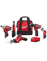 Milwaukee Combo Kit (5 herramientas) con (2) baterías, cargador y bolsa de herramientas