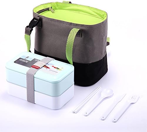 Bento Lunch Box With Insulated Lunch Bag And Cutlery 2 Layers Design Lunch Box for Men, Women, Kids