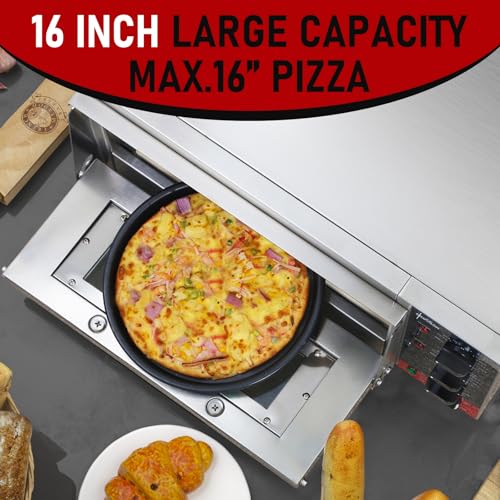 CROSSON Electric Pizza Oven 16 Inches, Professional Electric Pizza Oven in Stainless Steel 230 V/2000 W with Stone and Handle, for Indoor Restaurant Cooking Home Kitchen