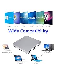 Xglysmyc - Reproductor externo USB C Superdrive Ultra Slim USB 3.0 para CD y DVD con lector de CD DVD + -RW con datos de alta velocidad para MacBook Pro Air Laptop Windows Mac OSX   Plata