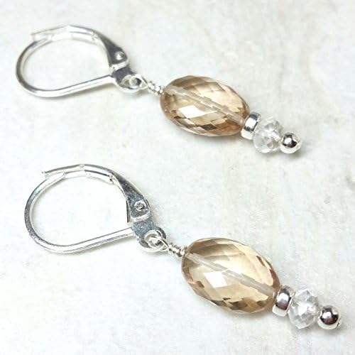 Champagne Citrine and White Topaz Earrings - Sterling Silver