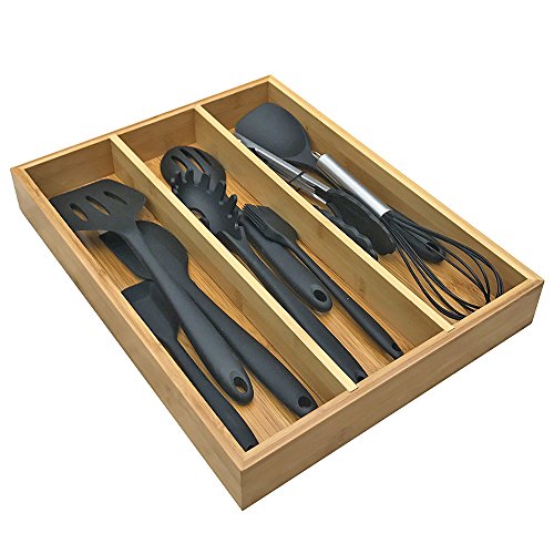 Bamboo Silverware Organizer, Kitchen Cutlery/Utensil/Flatware Drawer Organizer and Storage,Large Wide Organization and Tray Holder Set of 2 - Thumbnail 5