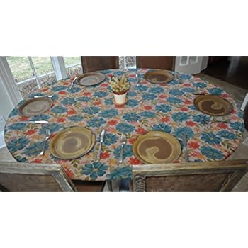 elastic backed flannel edged fitted oblong oval fits tables vinyl floral pattern table