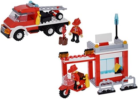 Fire Truck Toy, Building Bblock Minifigure Set (Including Ladder truck, House and Scene Layout Accessories) Assembly Games For Kids
