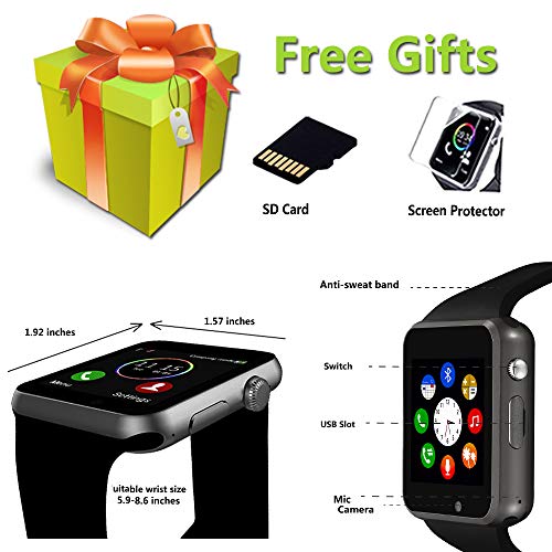 Smart Watch,Android Smart Watches for Men Women Teens with SIM SD Card Slot SmartWatch Compatible Android Samsung iPhone Watch with Call Text Camera Pedometer Bluetooth Watches