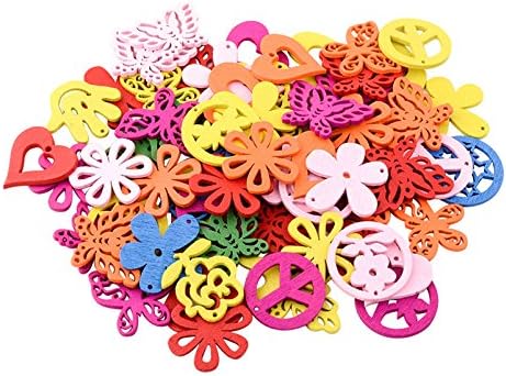Pandahall 1 Bag (100pcs) Mixed Color Lovely Hollowed-out Pendant, Wooden Buttons