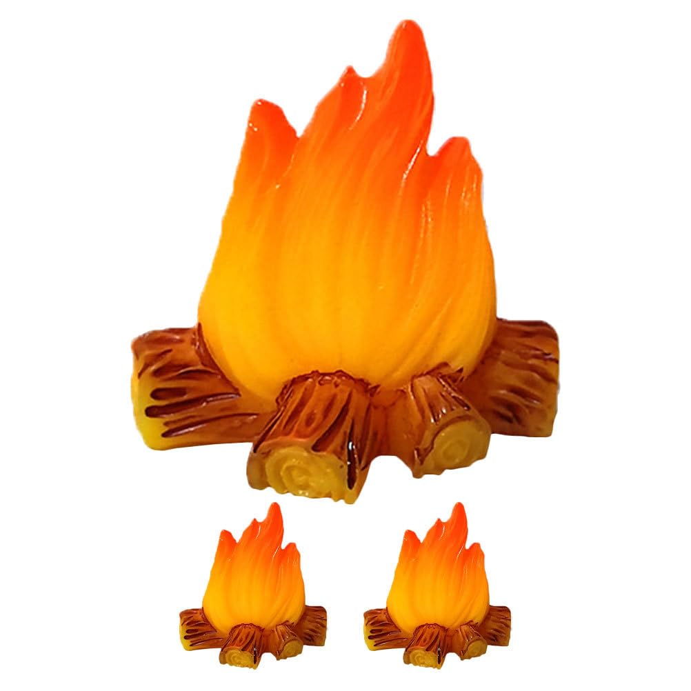TOYANDONA Miniature Campfire Model Decor, 3Pcs Mini Fire Landscaping Props Dollhouse Fake Bonfire Pretend Play Toy for DIY Sand Table Scenery Micro Landscape