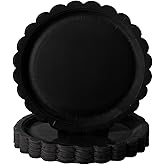 BEFORYOU 50PCS Scalloped Disposable Paper Plates Dessert Cake Party Plates for Baby Shower, Wedding,Bridal Shower Birthday Party Supplies (Black, 7IN)