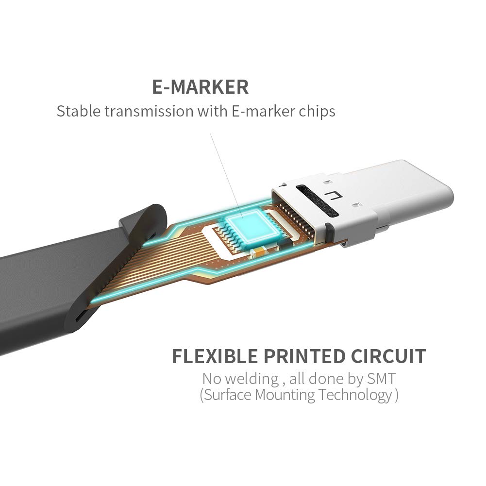 USB C to USB C Cable (0.72ft), 3.1 Gen 2 10Gbps 100W 4K Video Data Transfer Charging Cable for Samsung Galaxy S8, S9, S10,T5 LaCie SSD, MacBook Pro, iPad Pro 2018, and More (1-Pack)