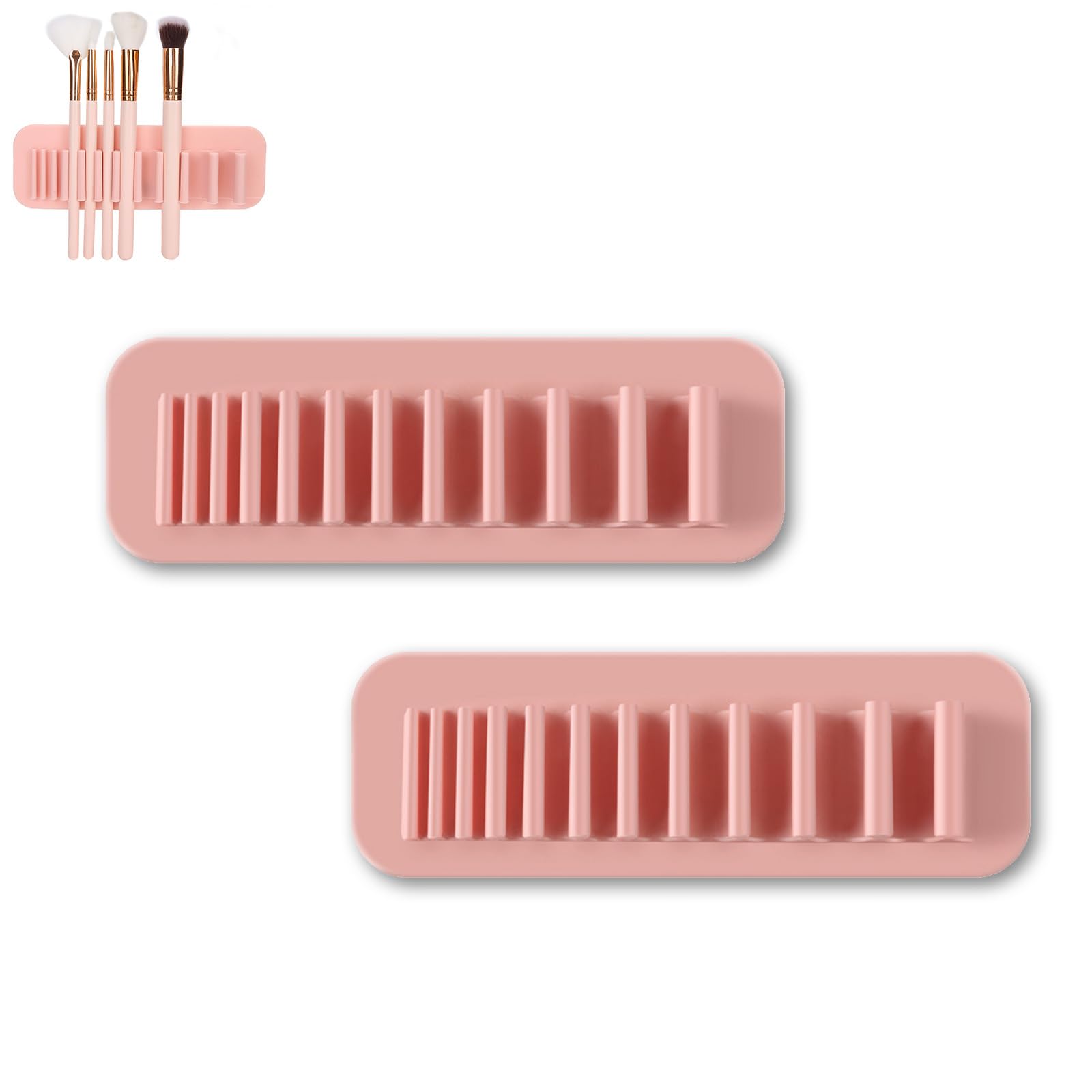Brush Drying Holder Rack,Silicone Cosmetic Brush Drying Rack for Tile Bathroom,2Pcs Makeup Brush Holder, Wall‑Mounted Sew Organizers for Drawing Pen Makeup Brush Nail Pen Cosmetics Stationery
