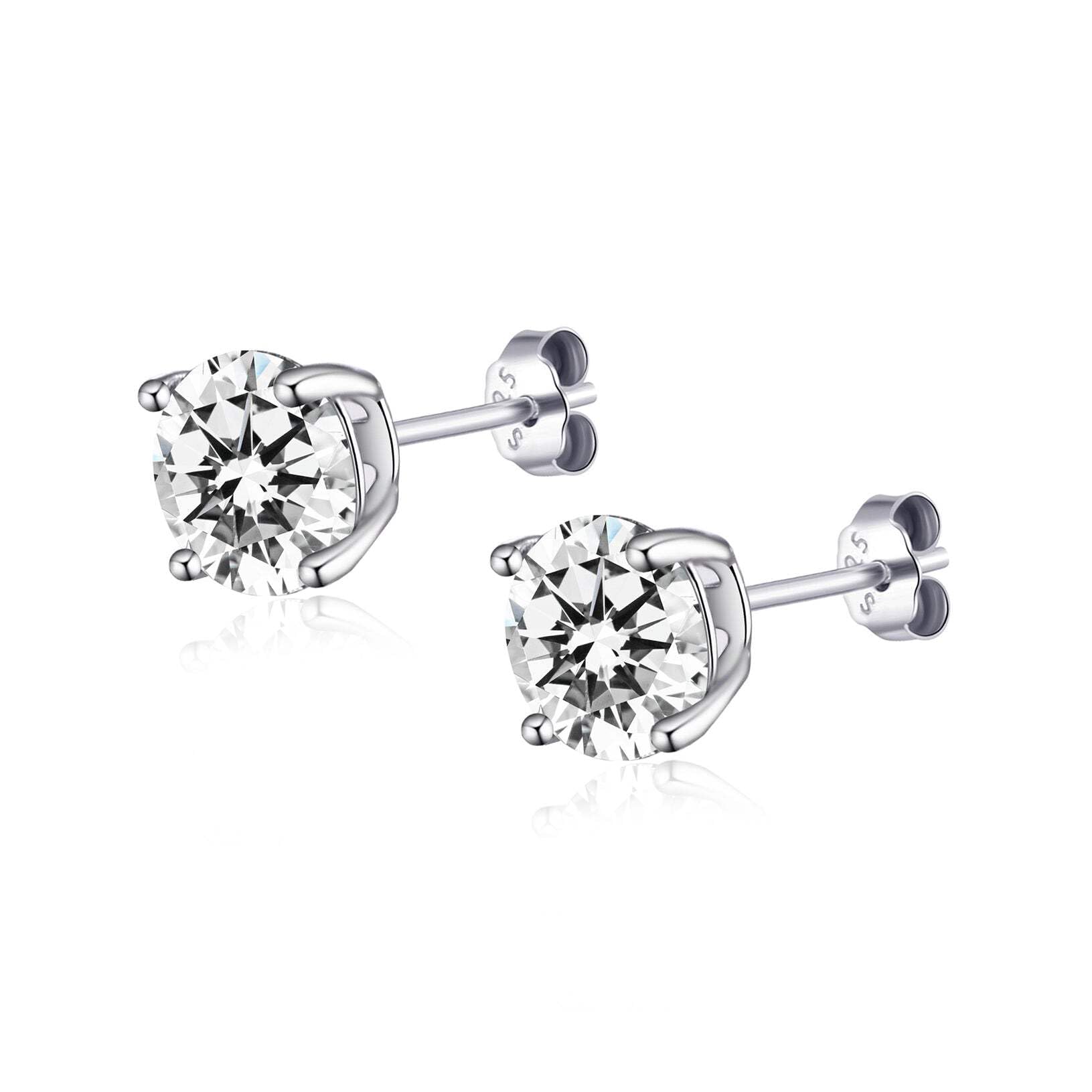 Philip Jones Sterling Silver 5mm Round Earrings Created with Zircondia® Crystals