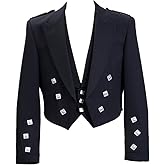 Men's Black Prince Charlie Wedding Kilt Jacket w/Coatee Vest Long Sleeve Coat