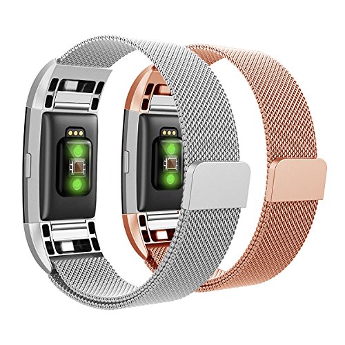 [- Hanlesi For Fitbit Charge 2 Strap Bands, Milanese Loop Stainless Steel Bracelet Fitness Replacem