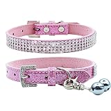 PUPTECK Basic Adjustable Dog Cat Collar Bling Diamante with Bells - Medium