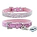 PUPTECK Basic Adjustable Cat Collar with Bling Diamond and Double Bells, for Kitten and Small Puppy, Fashion and Shining Dog Rhinestone Collars, 8-10 in, Pink