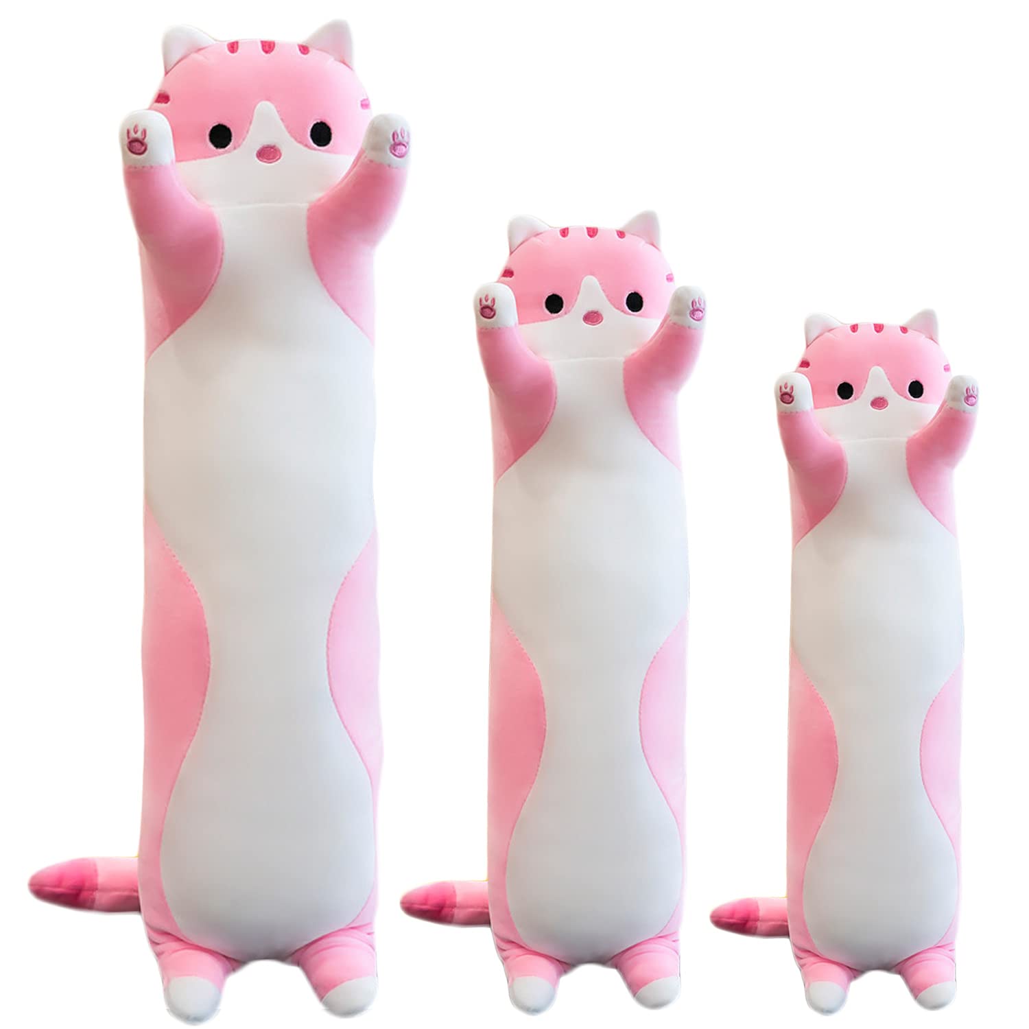 Photo 1 of Giant Cat Pillow Plush Cartoon Kitty Sleeping Hugging Pillow, Cuddly Soft Long Kitten Body Pillow Doll Cat Cushion Toy for Kids Girlfriend (Pink, 130cm/51.18inch)