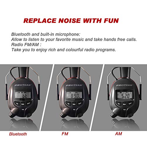 Protear Bluetooth Radio Headphones AM FM Noise Reduction Safety Earmuffs with Rechargeable 1200mAh Lithium Battery & Built-in Mic,NRR 25dB Ear Protector For Working
