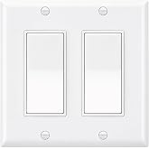 BAOMAIN Single Pole Decorator Light Switch with 2-Gang Wall Plate | 15A 120/277VAC Rocker Paddle Wall Switch, Self-Grounding, Residential Grade, Glossy White, UL/cUL Listed