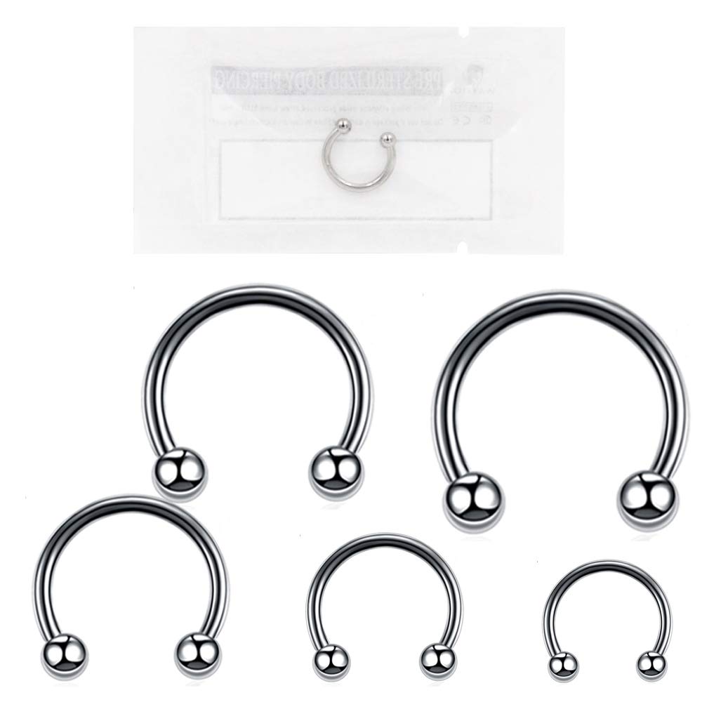 Warrior Piercing Sterile Horseshoe Circular Barbell Septum Nose Tragus Helix Titanium G23 with Two 3mm Balls Single Piece PTYM-01(14)