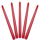 Set of 5 Unscented Red Taper Candles, 10 Inch Tall Burgundy Colored Wax Candlesticks for Christmas Home Holiday Party Table Decor - 8 Hour Burn Time
