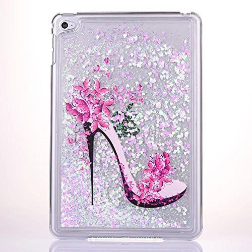 Liquid Case for iPad Mini 4,Creative Design High Heel Bird Print Glitter Shiny Love Hearts Plastic Case for Apple iPad Mini 4 (Heel Light Pink)
