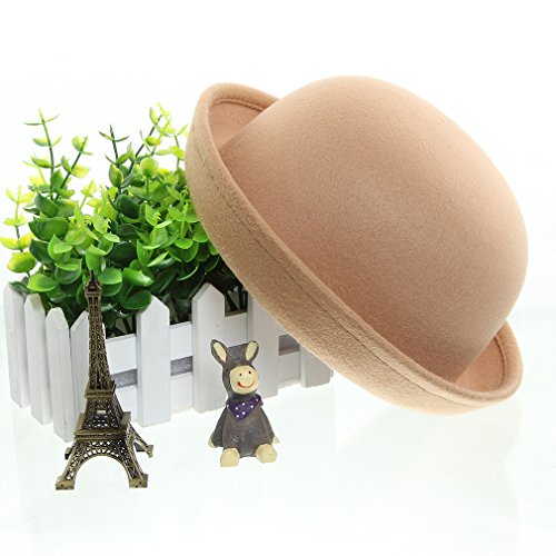EOZY Girls Wool Felt Roll Brim Bowler Derby Hats Billycock Cloche 21" Camel
