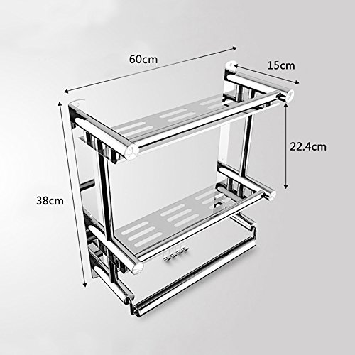 Missingift Hanging Bathroom Shelves Single Deck Organiser Multifunctional Caddy Stainless Steel Shower Storage Towel Bar Wall Mounted No-Drilling (L58 x W15 x H38cm -2 Tier)