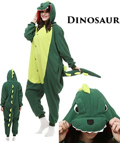 Adult Animal Kigurumi Pajamas, Unisex Onesie Cosplay Costume For Christmas (M/L, Green Dinosaur)