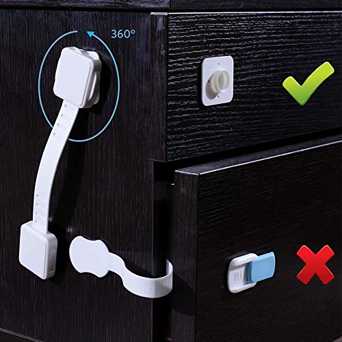 ALMA Baby Safety Locks Child Proof Cabinet Drawer Oven Toilet Seat Fridge Door 3M Adhesive No Drill Strap Dual Action Lock Latch White