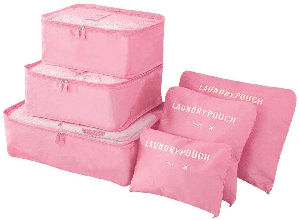 WOWTOY 6PCS Packing Cubes for Travel Luggage Organiser Bag Compression Pouches Clothes Suitcase, Packing Organizers Storage Bags for Travel Accessories, Pink — image 1