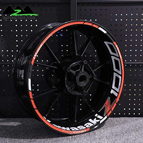Applicable to Kawasaki Z1000Z900Z800Z650Z400Z250 Motorcycle Wheel Sticker, Waterproof Reflective Rim Sticker, Front wheels and rear wheels? (Z1000 sets of red)