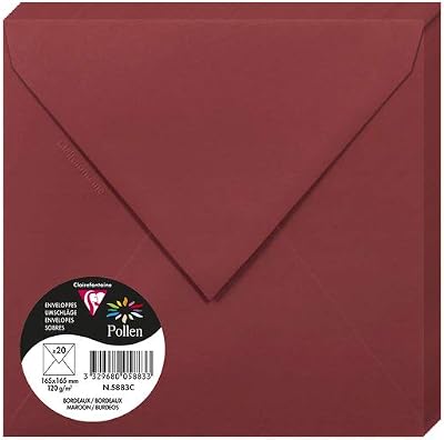 Clairefontaine 5883C Envelopes Pack 20 Burgundy Square 16.5x16.5cm 120g