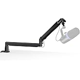 Low Profile Mic Arm, Cable Management Microphone Boom Arm, Full Aluminum Adjustable Mic Stand with Desk Clamp, 360°Rotatable 
