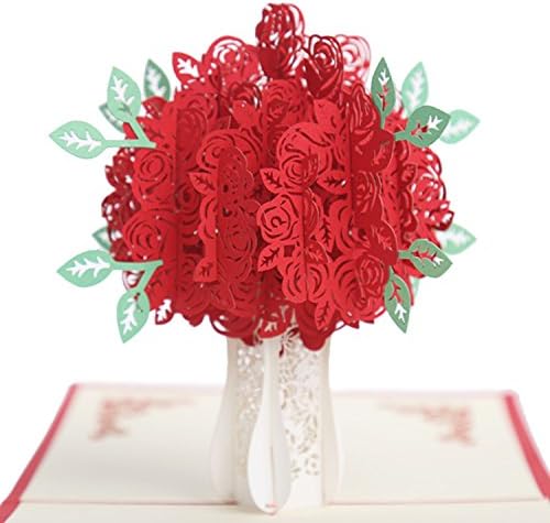 Frontoper Pop Up Card 3D Greeting Card With Red Rose Bouquet for Valentine's Day, Wedding Ceremony, Anniversary, Thanksgiving Day, Birthday Between Lovers