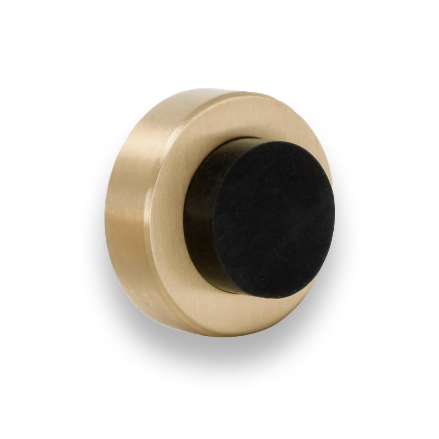 EVI Herrajes | Door Stop for Wall Mounting | 35 x 18 mm | Golden Brass | Black Rubber | Anti-Shock Cushion | for Handles | 2 Installation Modes | 04025435TPMLMT