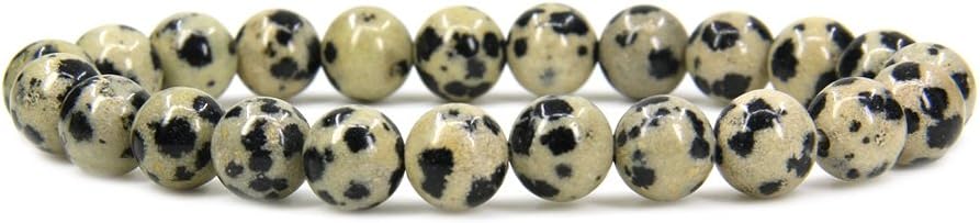 Natural Dalmatian Jasper Gemstone 8mm Round Beads Stretch Bracelet 7" Unisex
