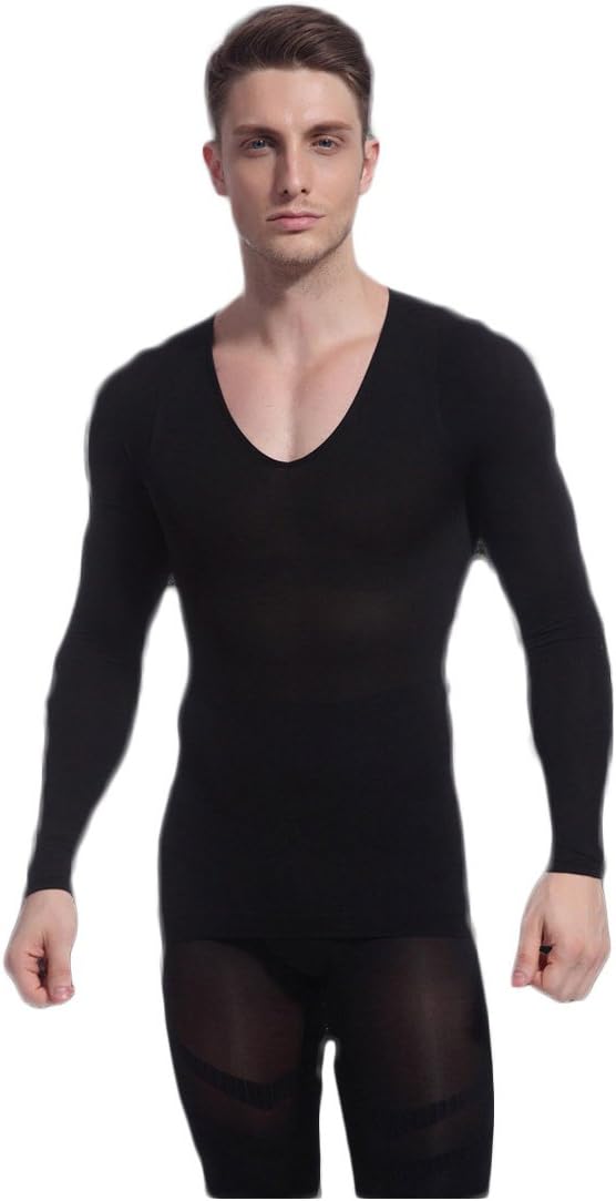SANKE Men's Body Shaper V Neck Slimming Shirts Long Sleeve Tights Tops