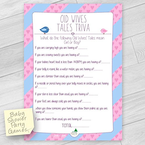 Baby Shower Gender Reveal Game Old Wives Tales Trivia 10 Sheets Amazon De Baby