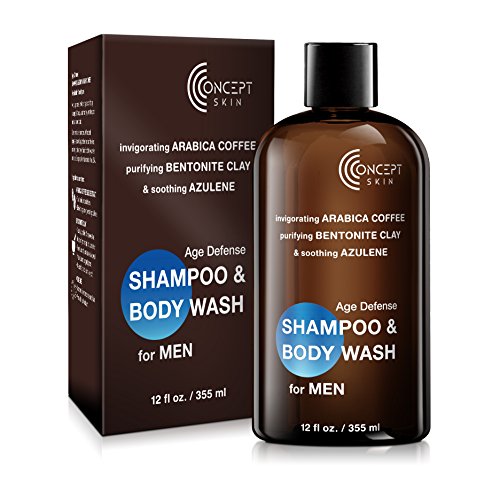 Mens Caffeine Shampoo & Body Wash Combo, Best Natural Treatment for Hairloss, Soothing for Sensitive Scalp & Skin, Anti Itch. Green Coffee Bean, Bentonite Clay, Chamomile - Paraben & Sulfate Free