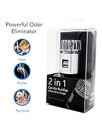 Potente coche purificador de aire w dos puertos USB de 2,1 Amp, mejor automóvil Desodorante, ambientador, ionizador de duradero, elimina humo del cigarrillo, polvo, polen, olores & Pet olor