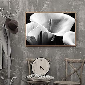 Floating Framed Canvas Wall Art for Living Room, Bedroom Black Flower Canvas Prints for Home Decoration Ready to Hang - 16x24 inches