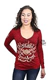Harley-Davidson Womens Wind Therapy Winged B&S V-Neck Red Long Sleeve T-Shirt - LG