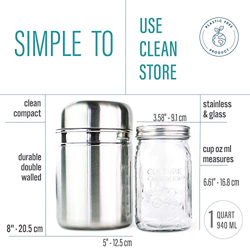 Stainless Steel Yogurt Maker with 1 Quart Glass Jar and Complete Recipe