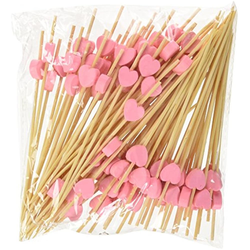 100 Counts Handmade 4.7" Pink Heart Cocktail Sticks Sandwich Fruit