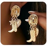 Gold Western Cowboy Dangle Earrings Silver Cowgirl Hat Shoes Drop Earrings Party Horse Race Jewelry Gifts